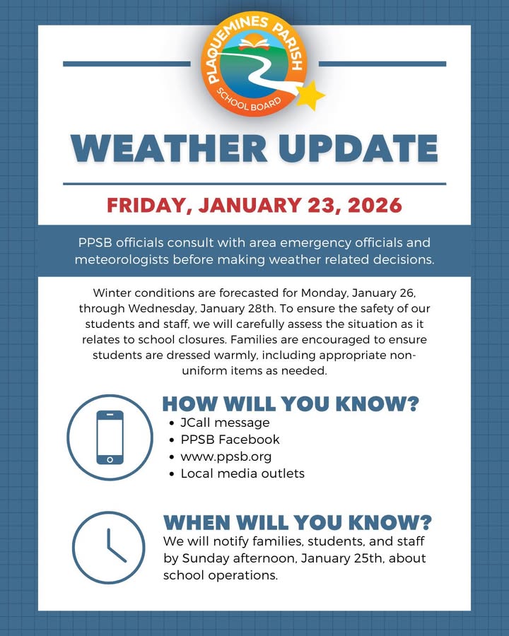 Winter conditions are forecasted for Monday January 26 through Wednesday January 28th