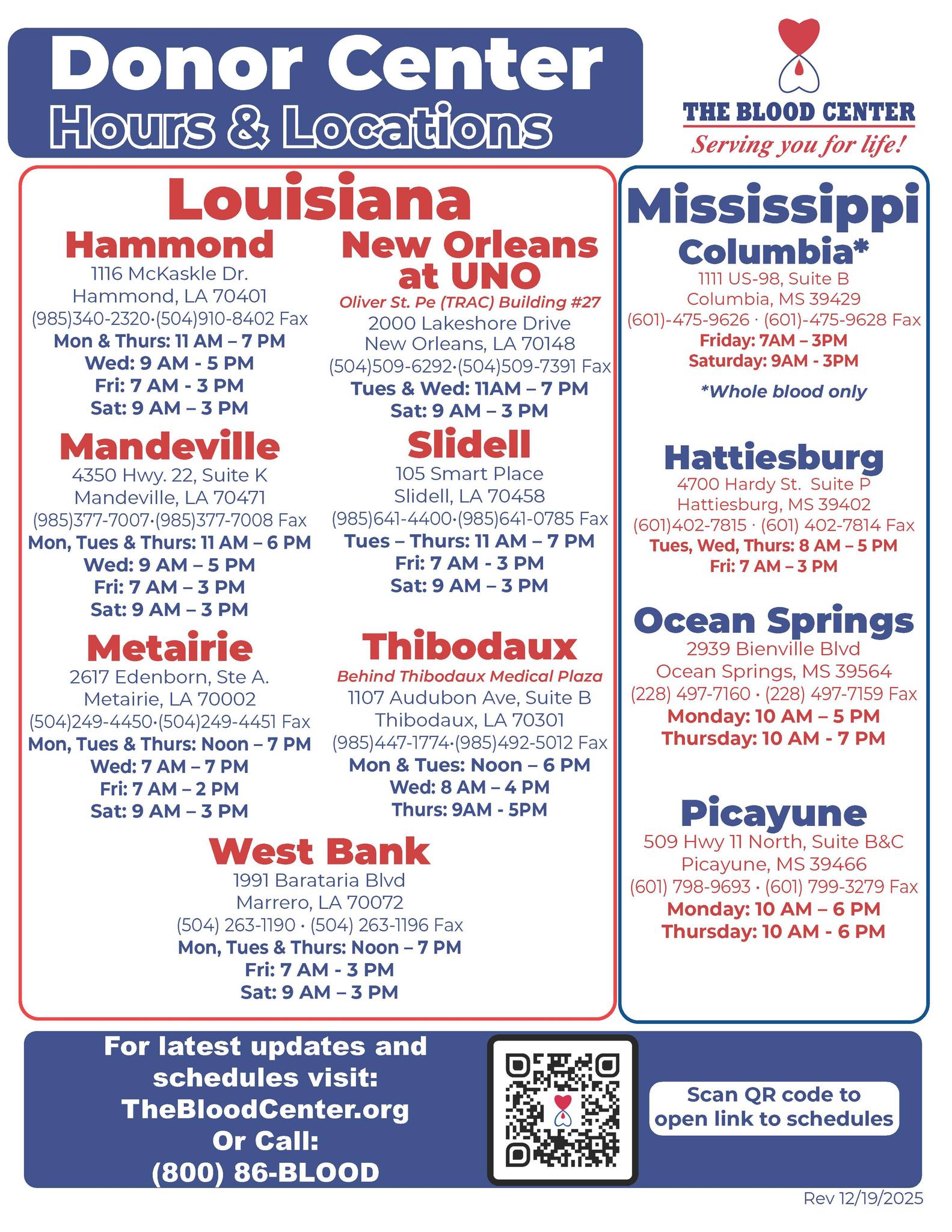 donor center hours and locations